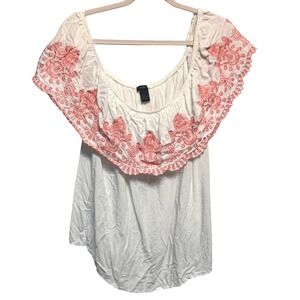 rue+ Off the Shoulder Top 1X Embroidered Ruffle Boho Gypsy Peasant Folk Hippie